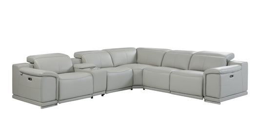 Global 9762 Genoa 6 Pc Power Sectional - Light Grey