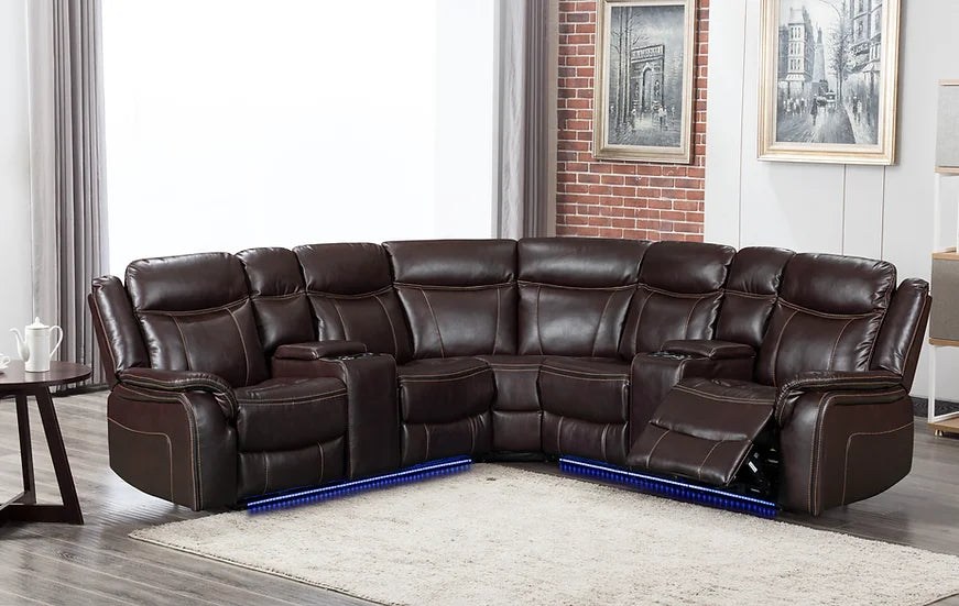 Black leather sectional with led lights deals