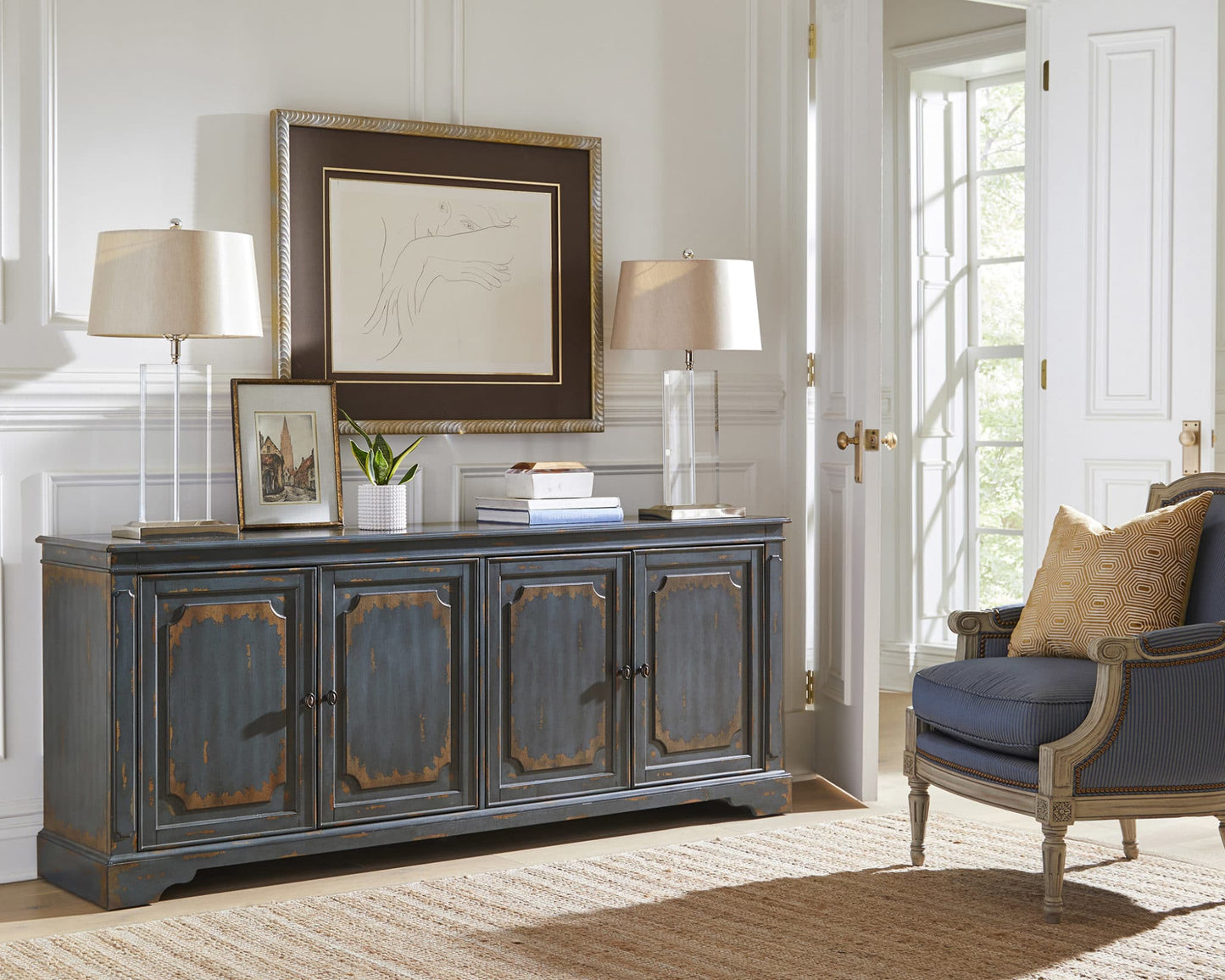 Sutton Distressed Finish 80" TV Console - Blue or Gray Finish