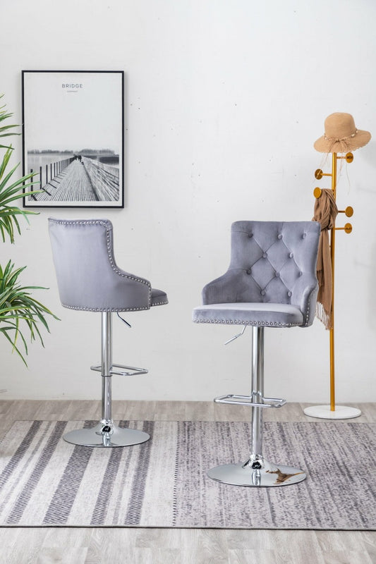 Tufted Velvet 2 Upholstered Adjustable Bar Stools