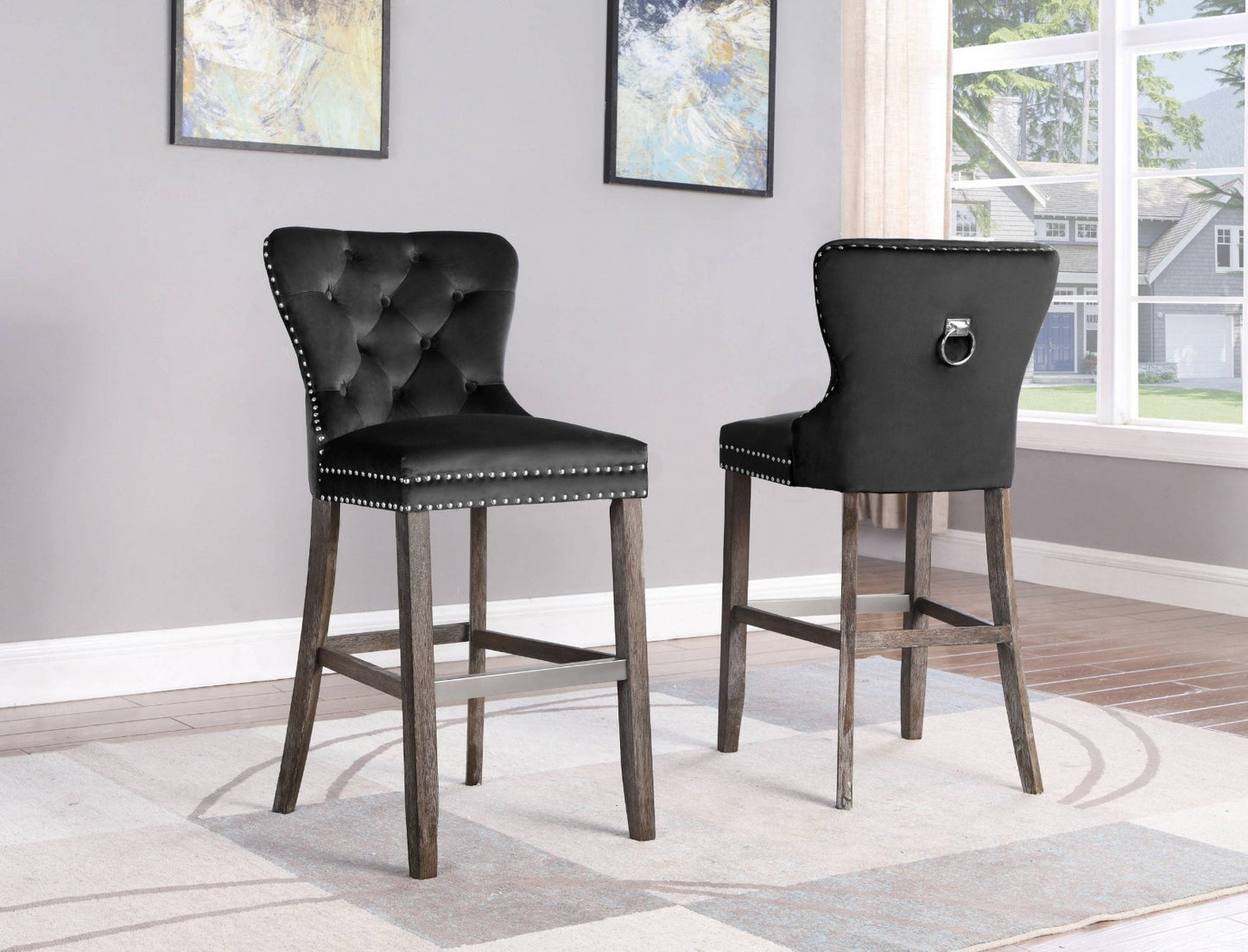Pub Height Velvet Bar Stools - Set of 2 - 4 Colors