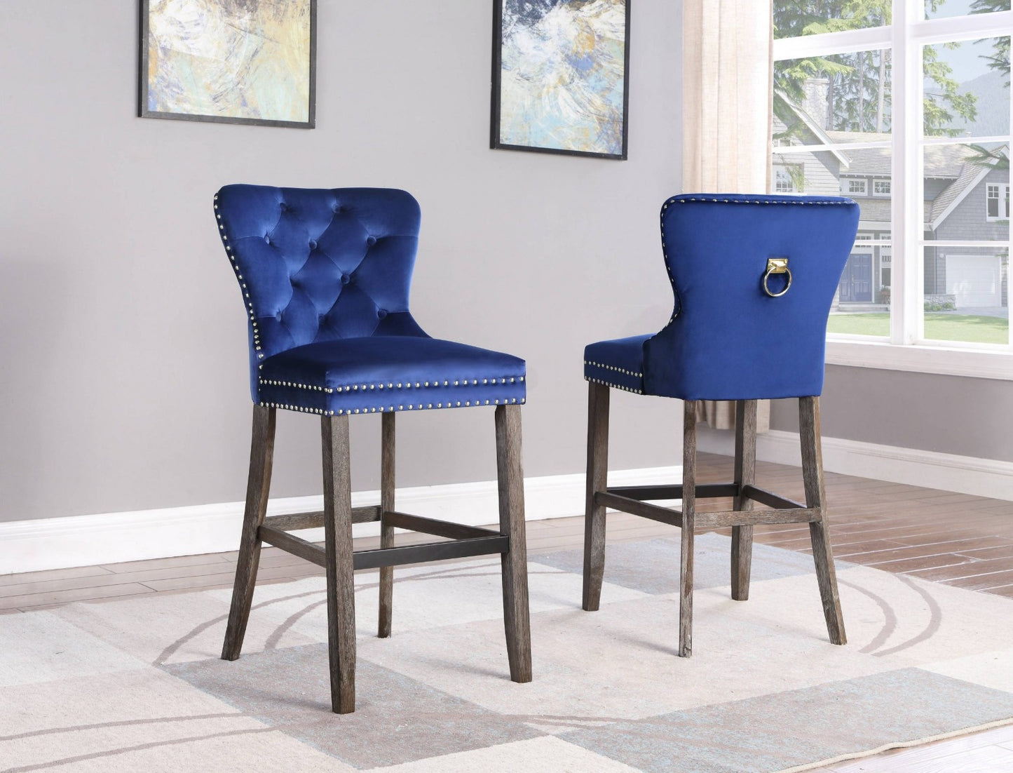 Pub Height Velvet Bar Stools - Set of 2 - 4 Colors