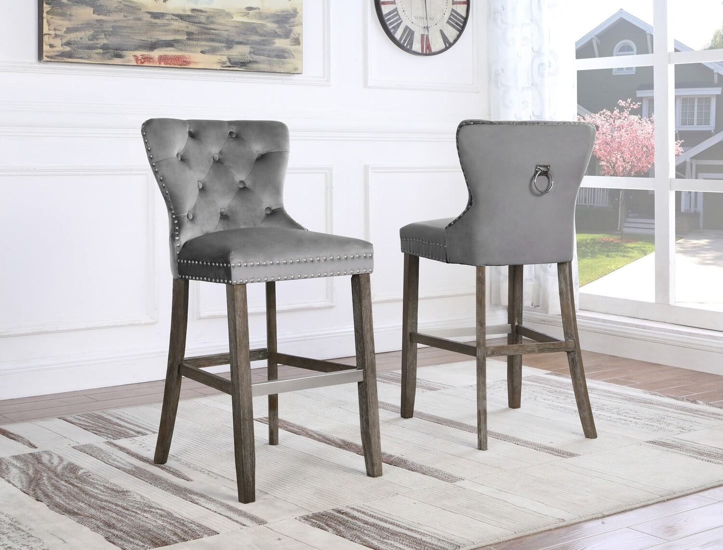 Pub Height Velvet Bar Stools - Set of 2 - 4 Colors