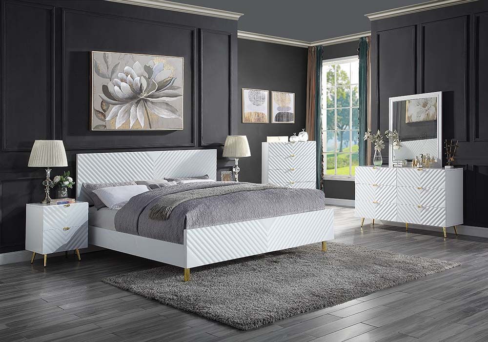 Gaines High Gloss Bedroom Collection - White or Gray