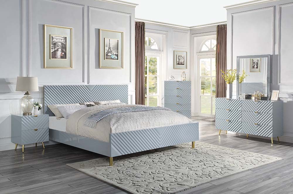 Gaines High Gloss Bedroom Collection - White or Gray