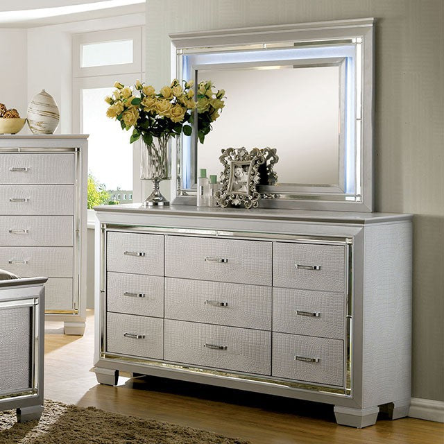 silver diamond dresser Silver Crushed Diamond Crystal Mirrored 6 Drawer Chest