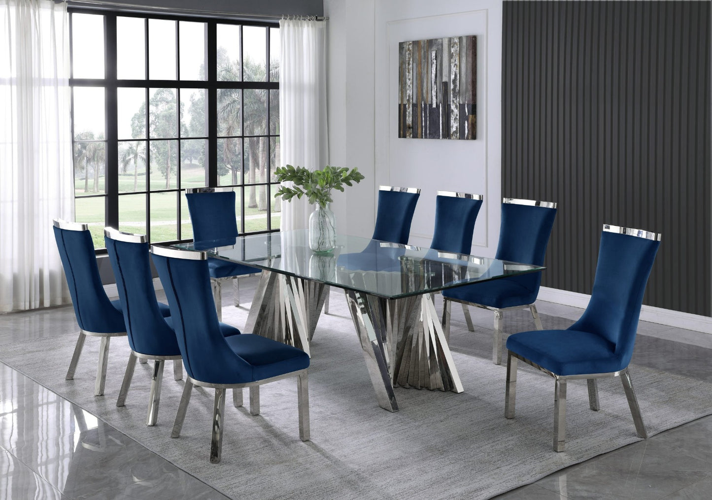Morgan 9 Pc Glam Dining Collection - Stainless Steel/Glass