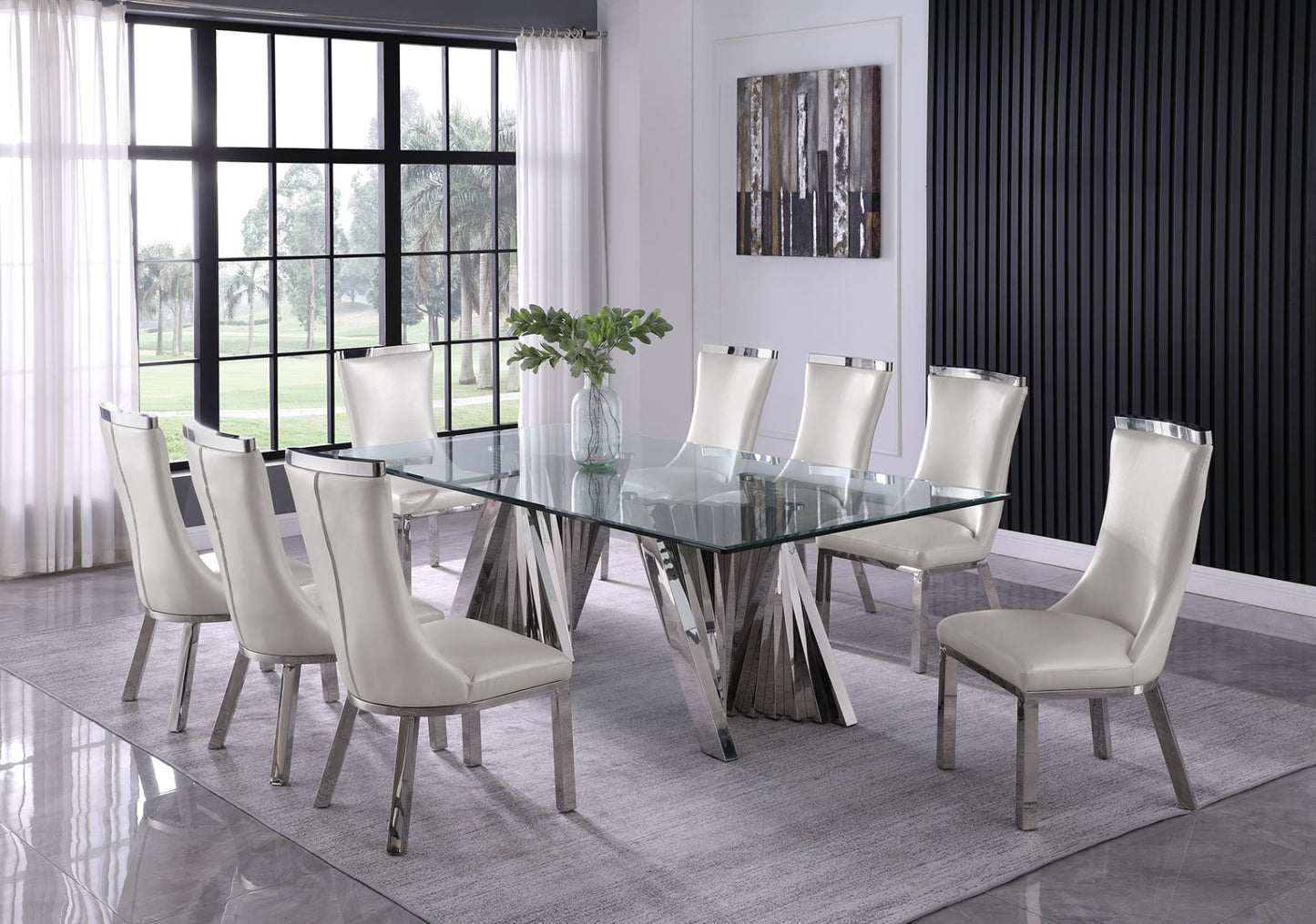 Morgan 9 Pc Glam Dining Collection - Stainless Steel/Glass