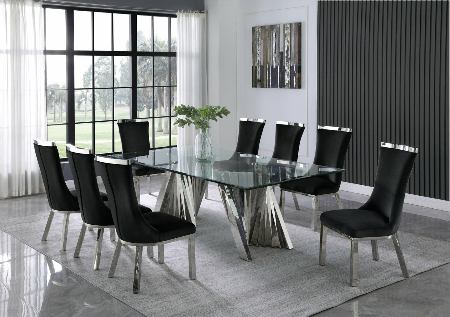 Morgan 9 Pc Glam Dining Collection - Stainless Steel/Glass