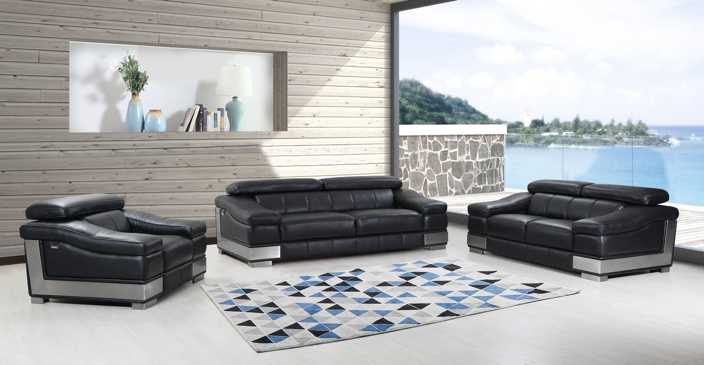 Global United 415 Italian Leather Sofa Collection - Black or Gray