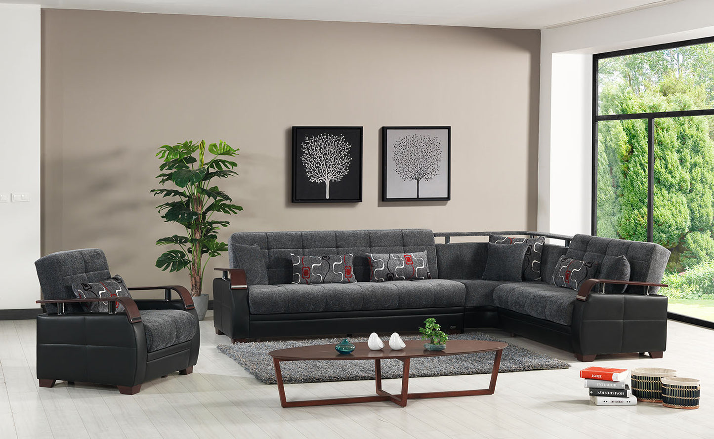 Dogal Convertible Sectional - Gray Fabric