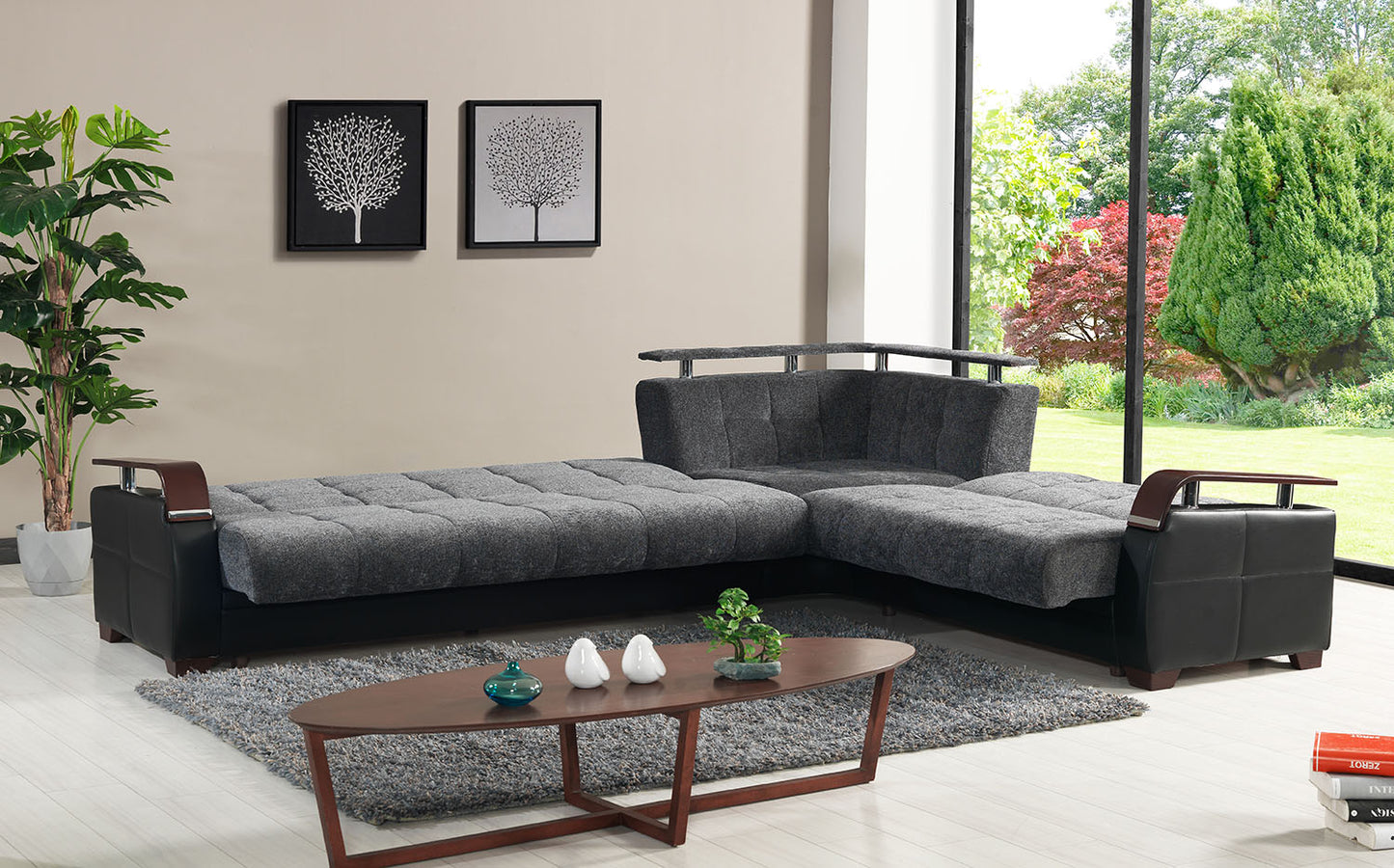 Dogal Convertible Sectional - Gray Fabric