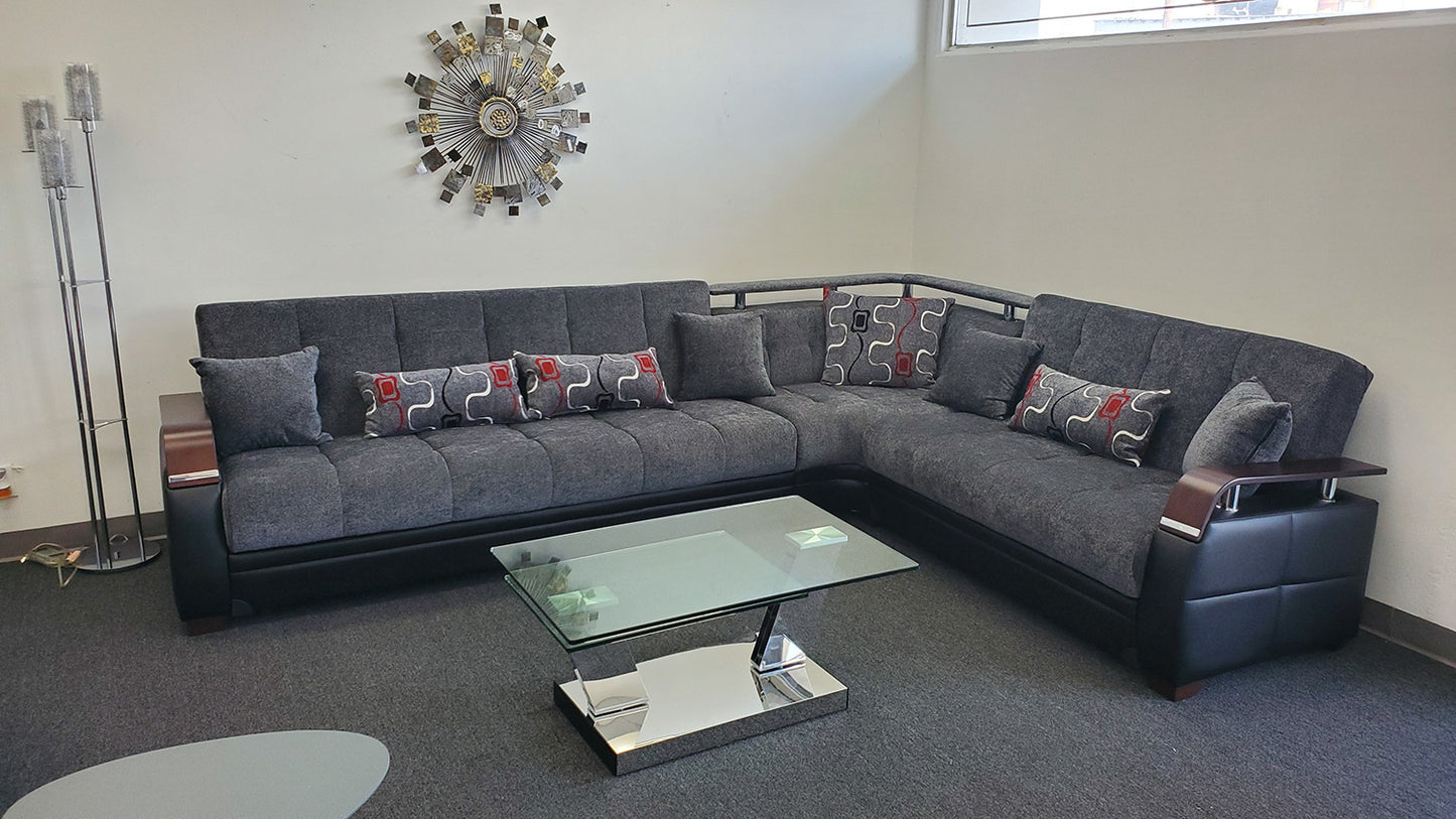 Dogal Convertible Sectional - Gray Fabric