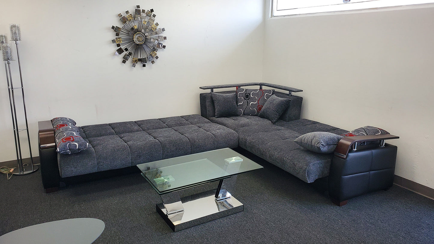 Dogal Convertible Sectional - Gray Fabric