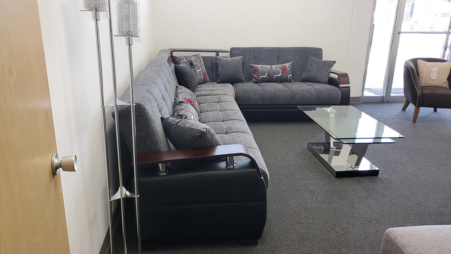 Dogal Convertible Sectional - Gray Fabric