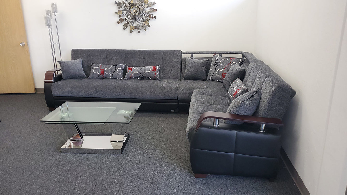 Dogal Convertible Sectional - Gray Fabric
