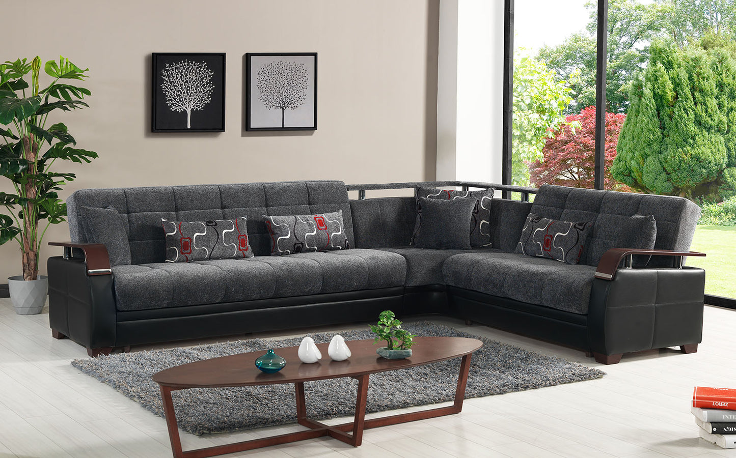 Dogal Convertible Sectional - Gray Fabric