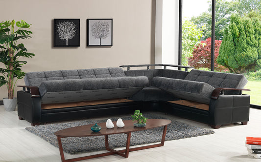 Dogal Convertible Sectional - Gray Fabric