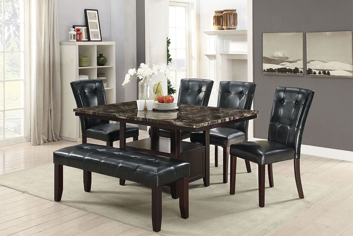 Poundex Furniture Faux Marble Top Dining Collection F2460 Black