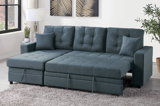 F6593 Blue-Grey Convertible Sectional ~ Pull Out Sleeper