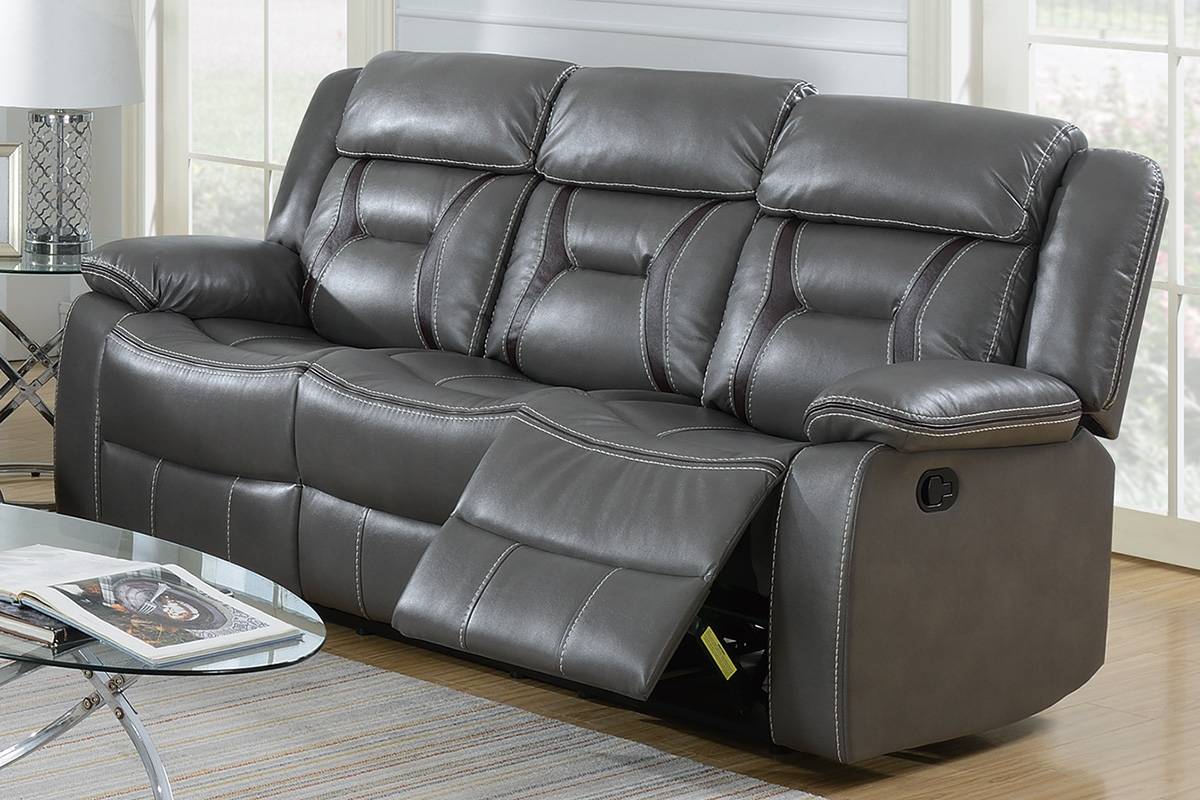 F6798 Manhattan Motion Sofa by Poundex - Grey Leatherette