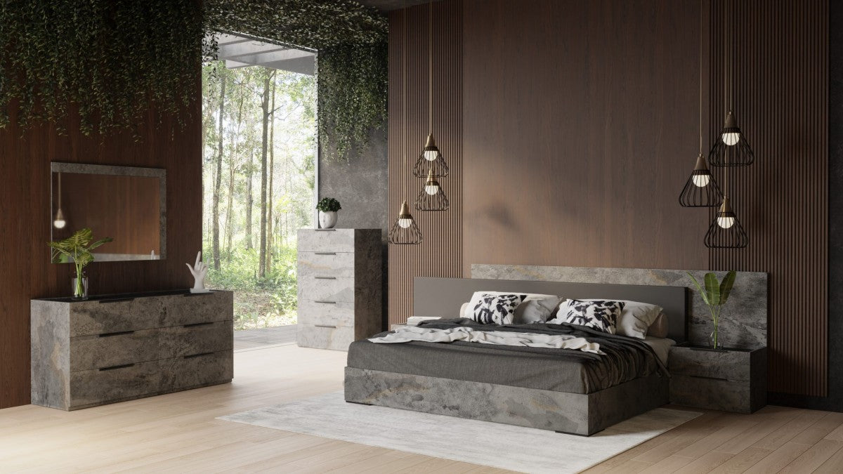 VIG Nova Domus Ferrara - Modern Volcano Oxide Grey Bed + Nightstands