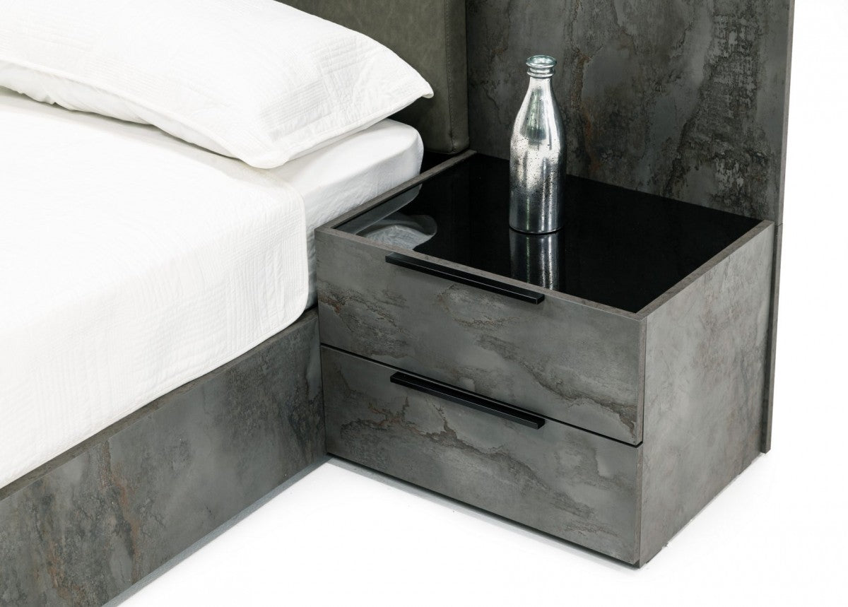 VIG Nova Domus Ferrara - Modern Volcano Oxide Grey Bed + Nightstands
