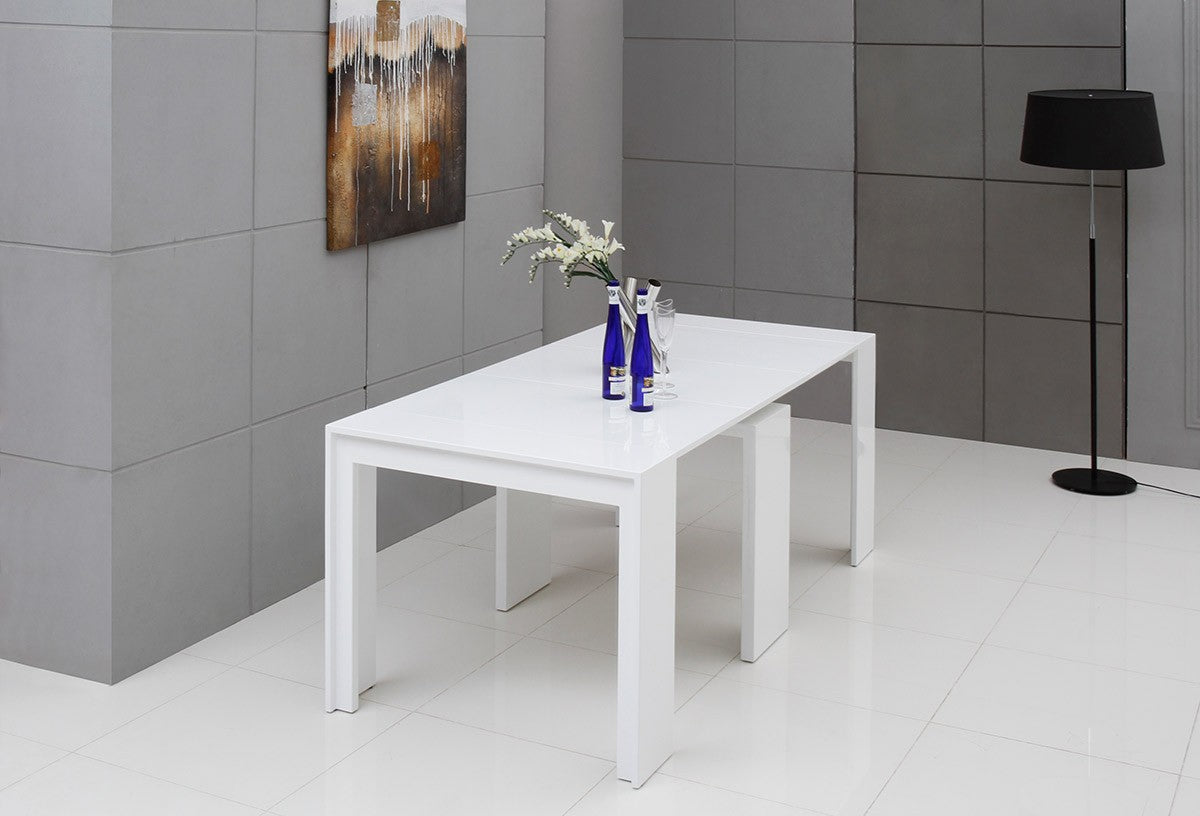 Mesa de comedor blanca extensible ultracompacta moderna Morph