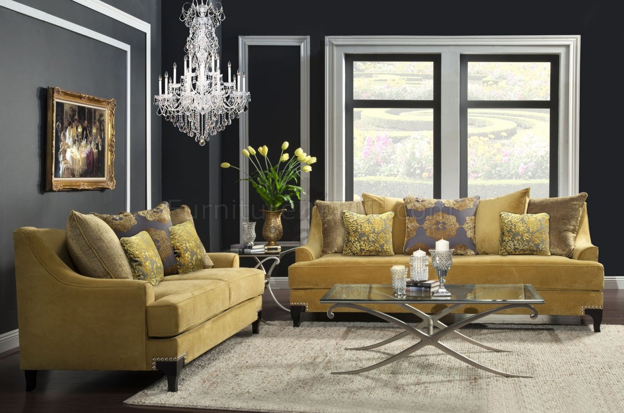 Viscontti Living Room Sofa Group - Gold Fabric