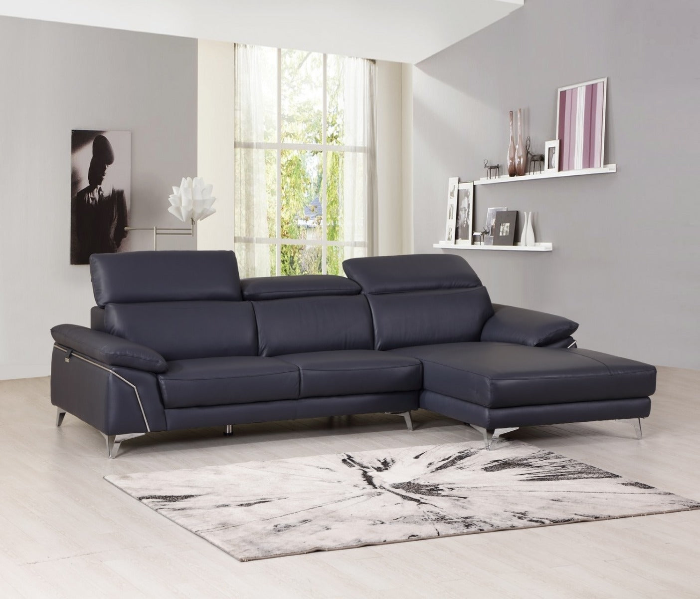 Global United 727 Ferrara Modern Sectional - Blue Leather