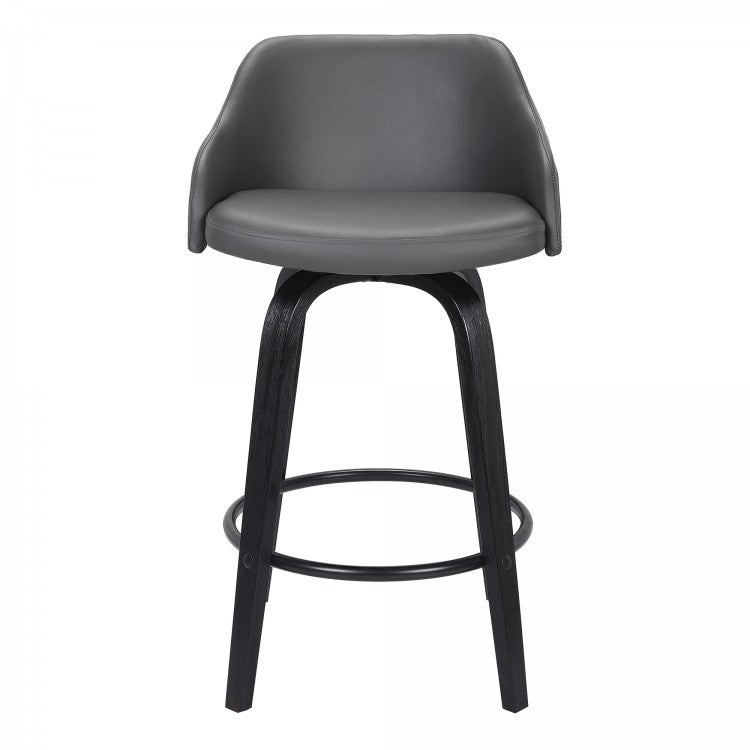 Taburete de bar giratorio Alec de piel sintética gris y madera negra