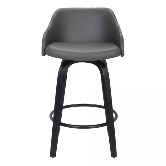 Alec Swivel Grey Faux Leather & Black Wood Bar Stool