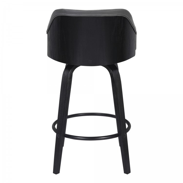 Taburete de bar giratorio Alec de piel sintética gris y madera negra