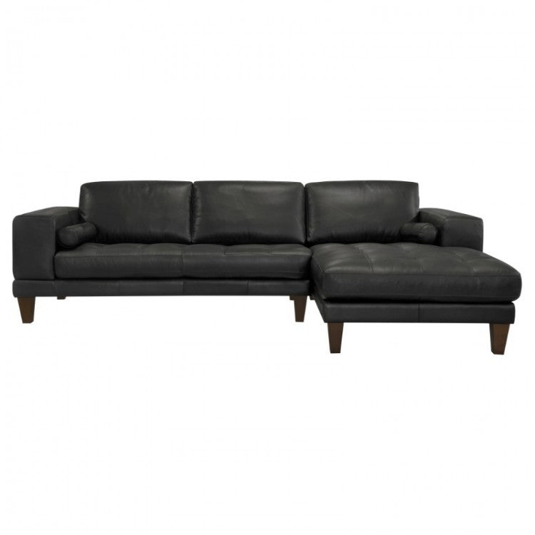 Armen Living Wynne 100% Genuine Leather Black Sectional