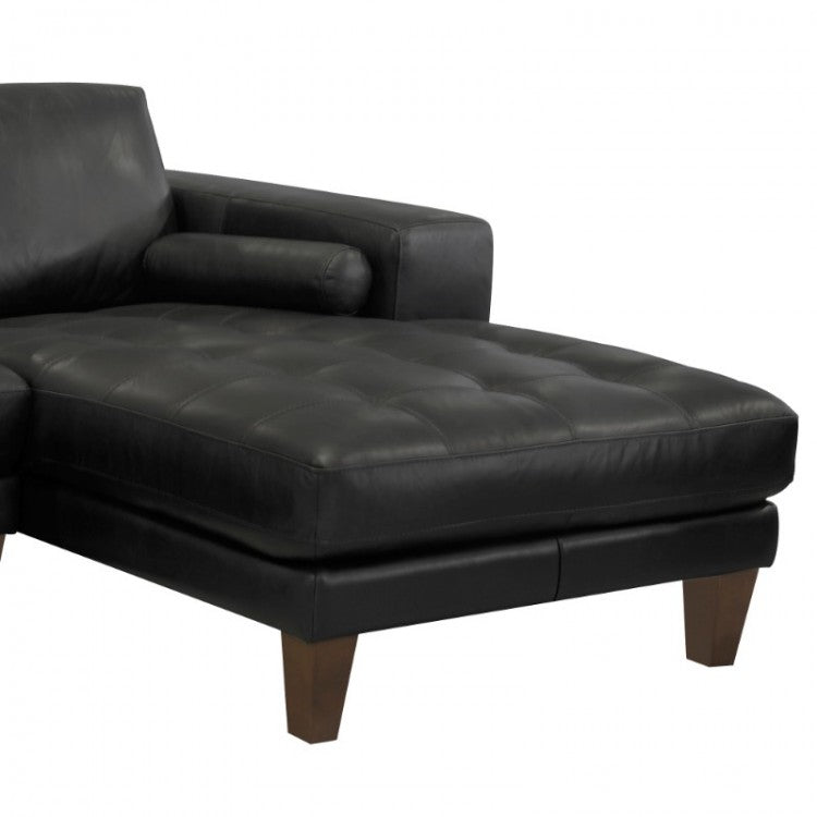 Armen Living Wynne 100% Genuine Leather Black Sectional