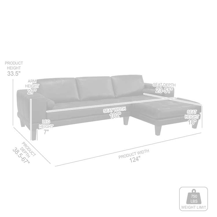 Armen Living Wynne 100% Genuine Leather Black Sectional