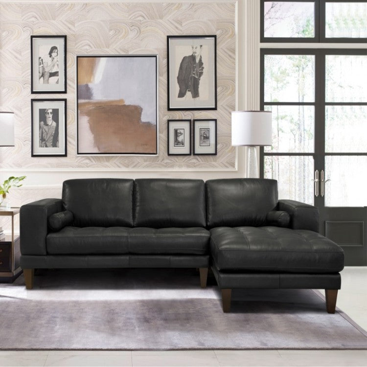 Armen Living Wynne 100% Genuine Leather Black Sectional