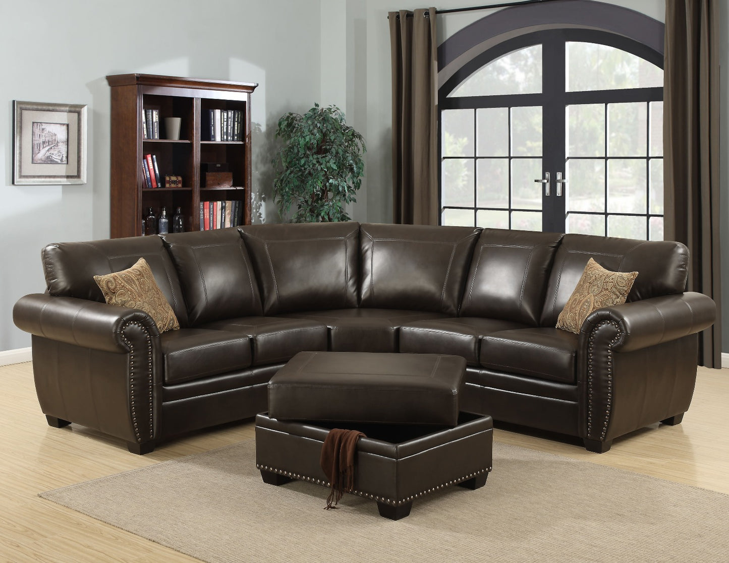 AC Pacific Louis 3 Pc Sectional - Nail Head Trim