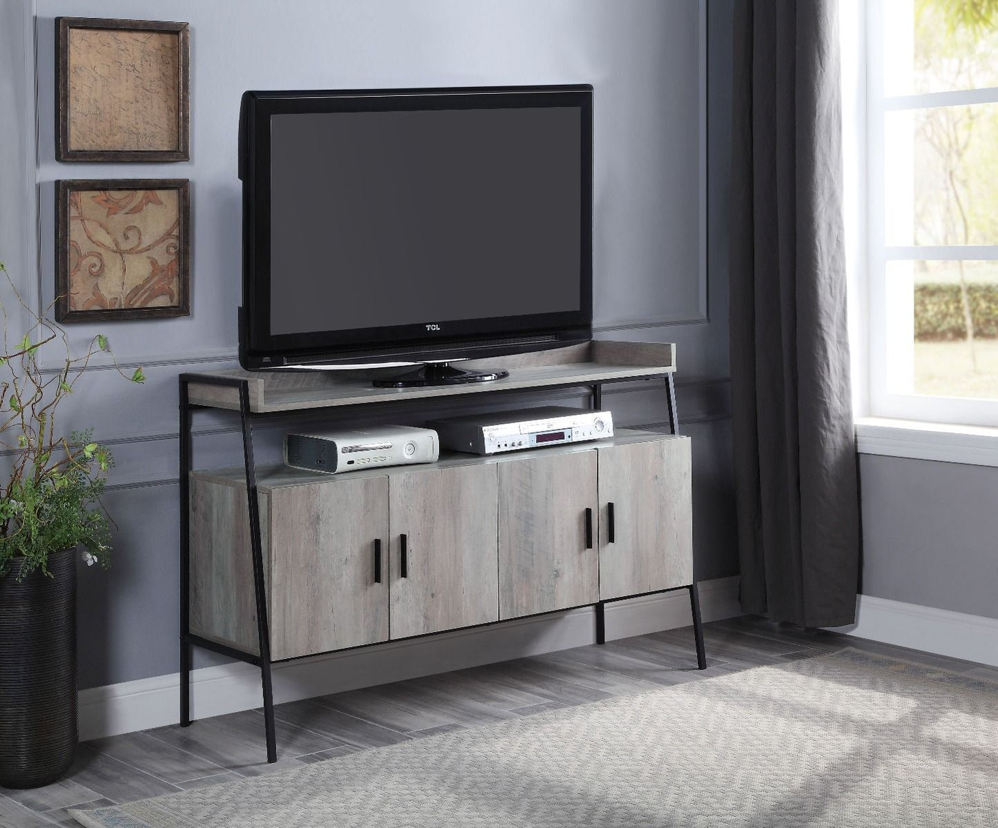 Mueble para TV Samiya, roble gris y acabado en negro