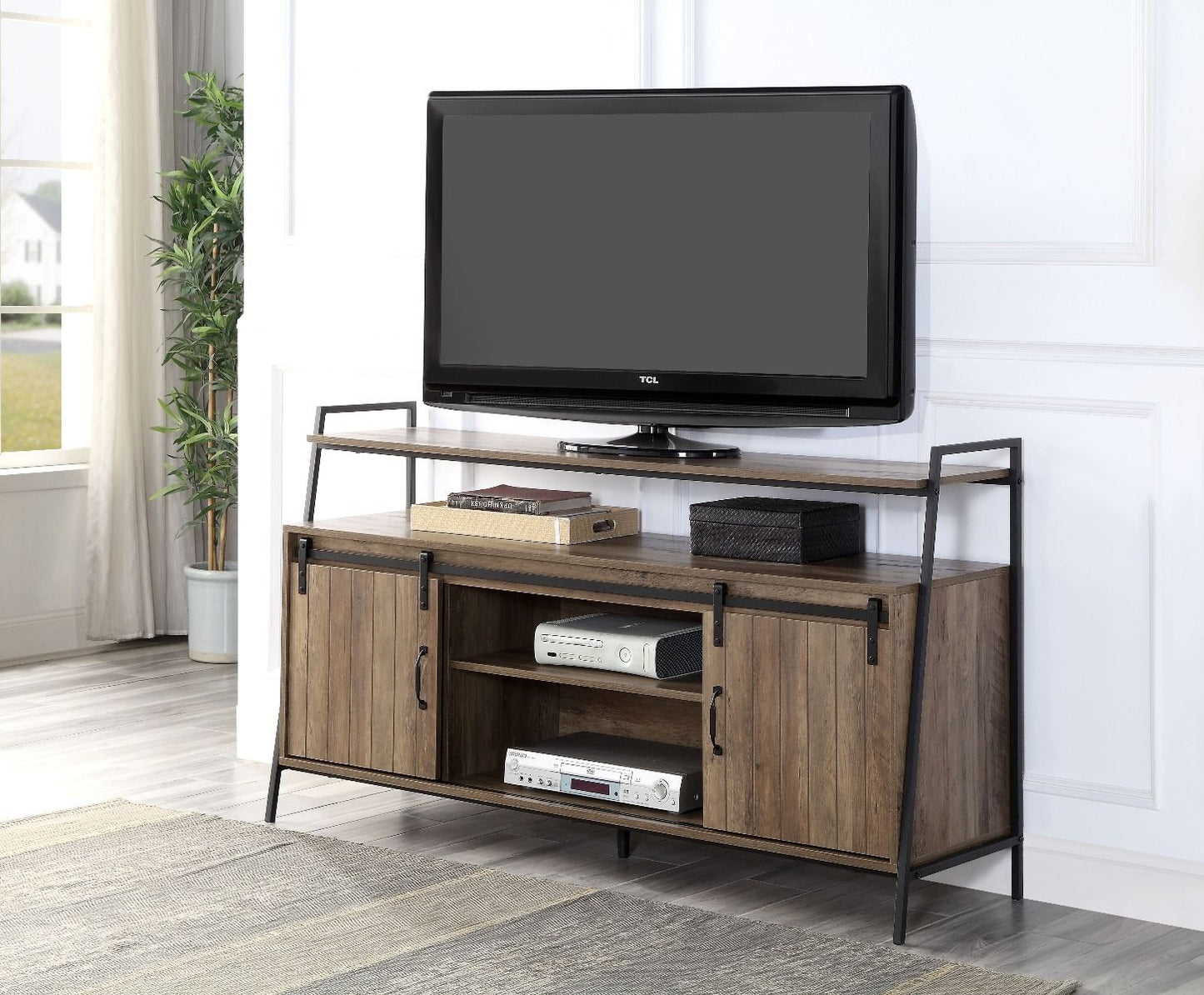 Mueble para TV Rashawn - Acabado en roble rústico y negro