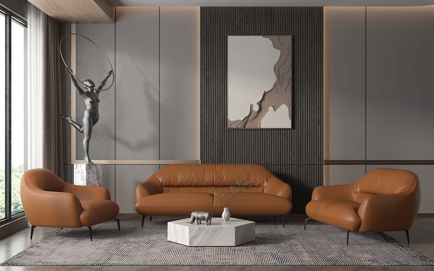 Acme Leonia Italian Leather Sofa Set - Gray or Cognac