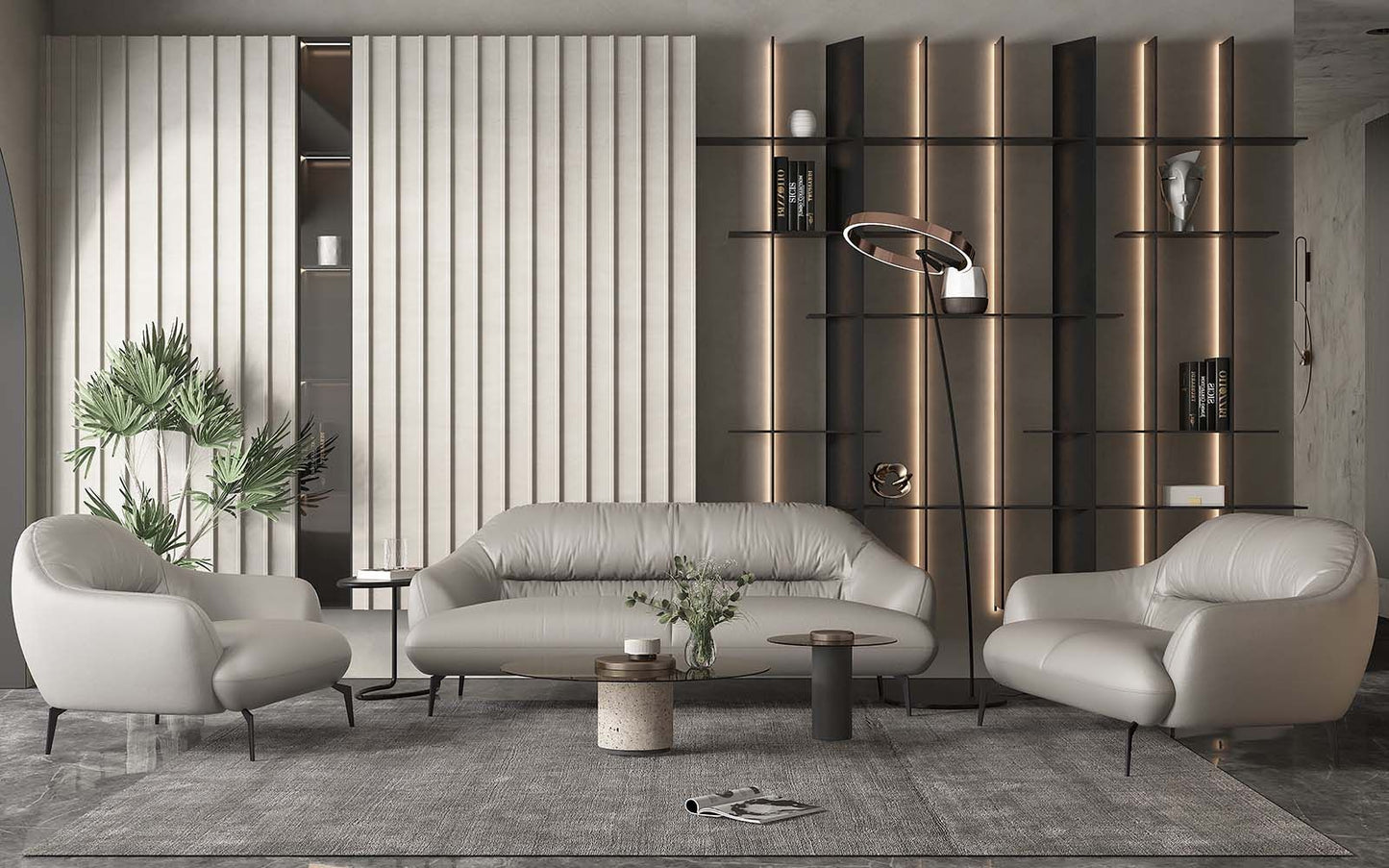 Acme Leonia Italian Leather Sofa Set - Gray or Cognac