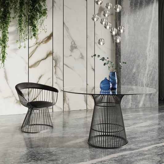 Chandler Modern Round Glass & Black Stainless Steel Dining Set