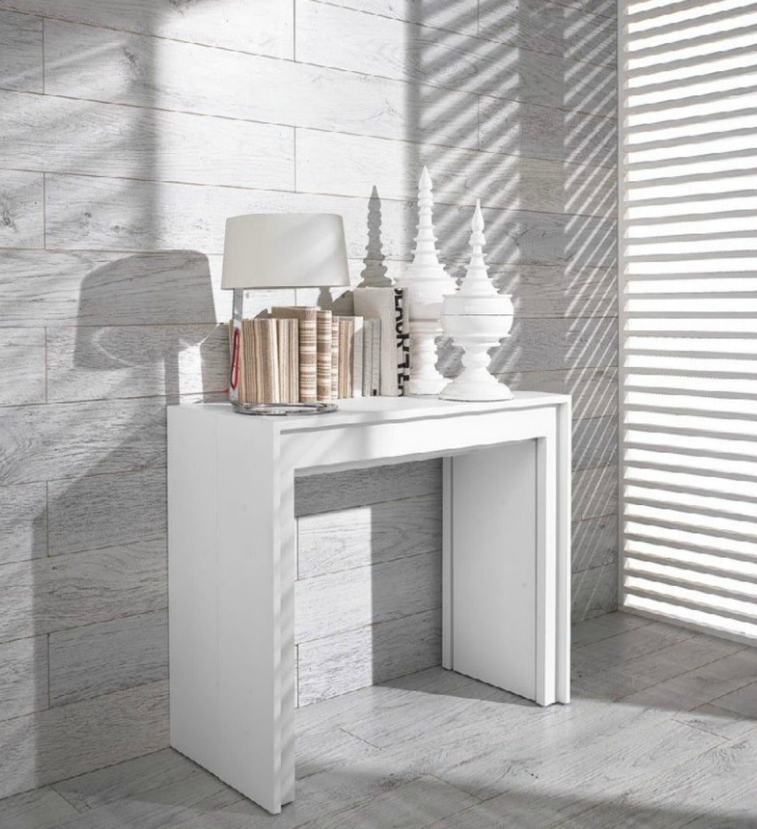 Mesa de comedor blanca extensible ultracompacta moderna Morph