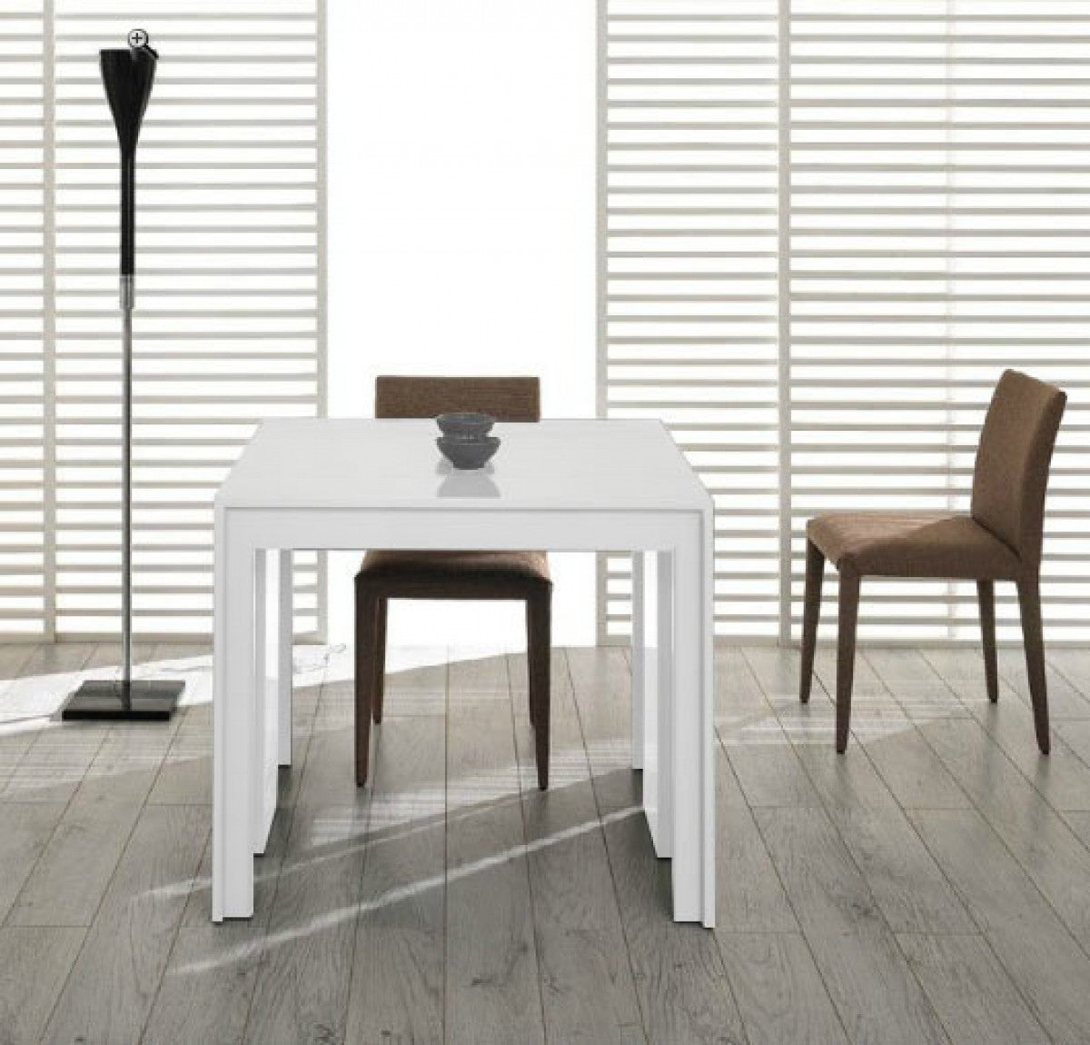Mesa de comedor blanca extensible ultracompacta moderna Morph