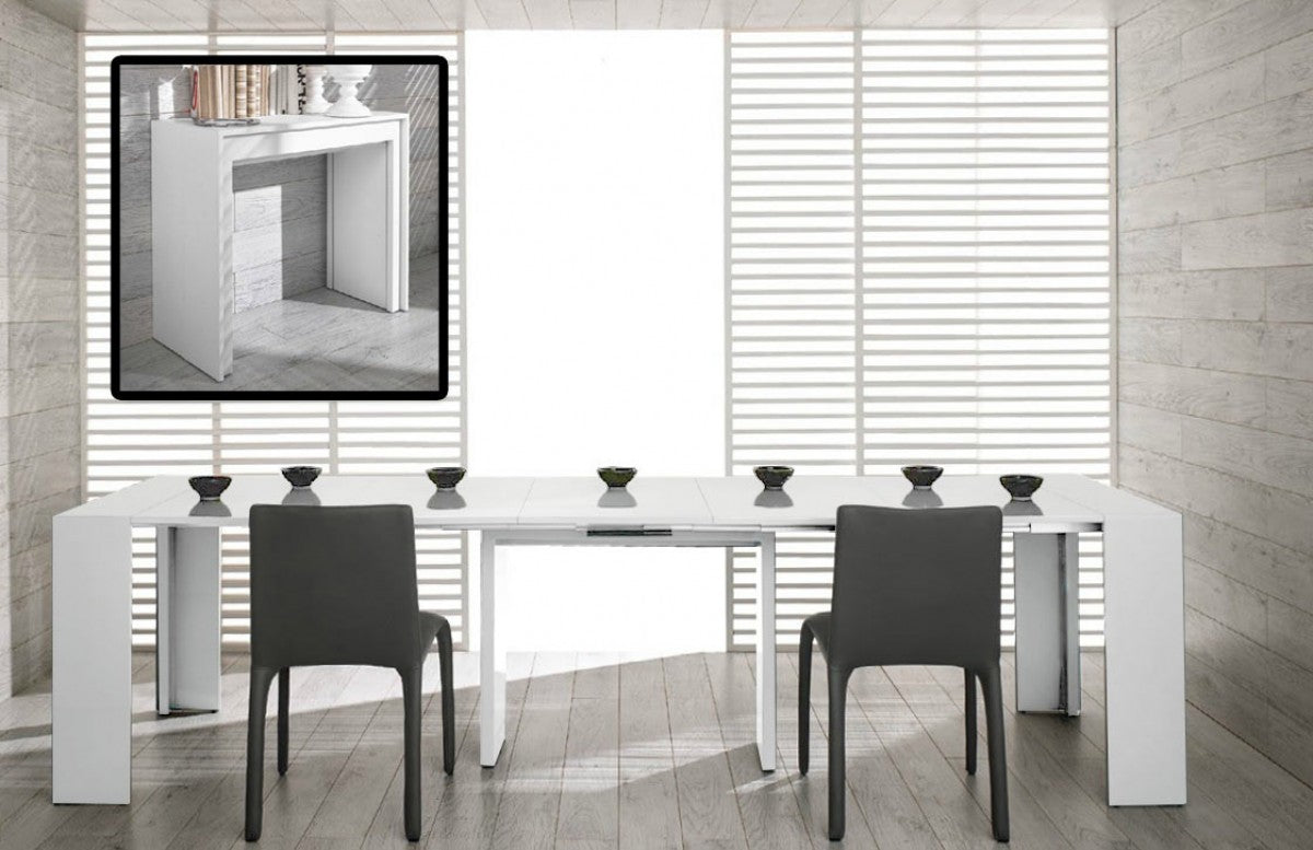 Mesa de comedor blanca extensible ultracompacta moderna Morph
