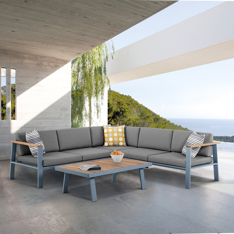 Armen Living Nofi Outdoor Sectional - Gray Cushions