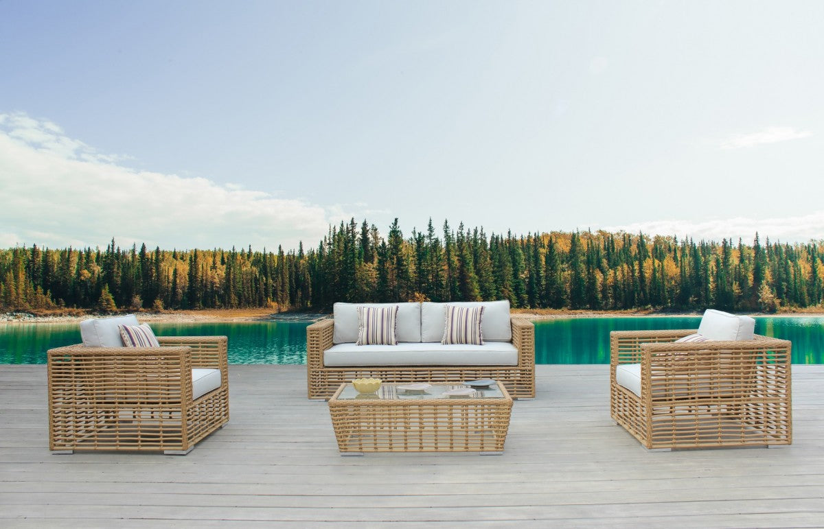 Renava Ko Tao - 4 Pc Outdoor White + Wicker Sofa Set