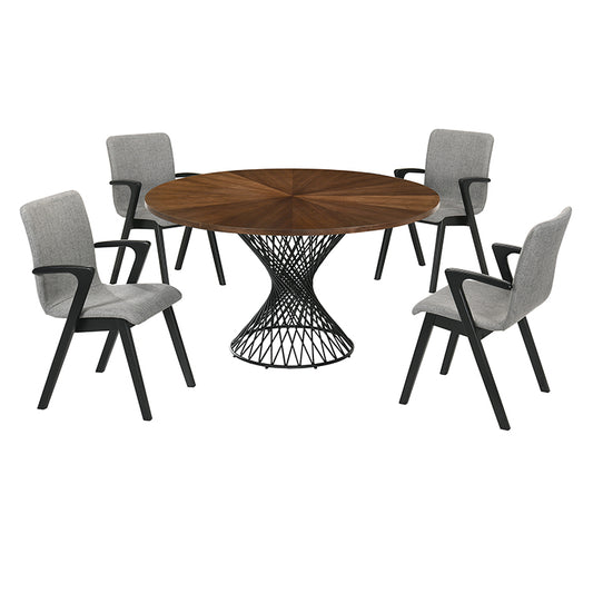 Armen Living Cirque & Varde Dining Set - Walnut