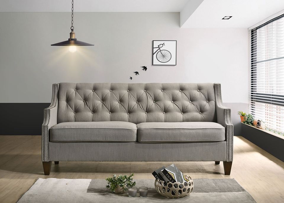 Sofá capitoné y loveseat - Gris o beige